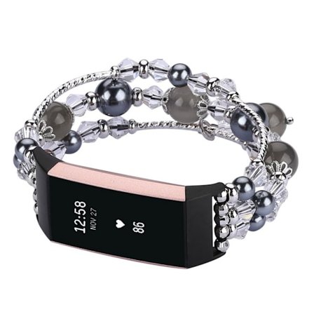 Fitbit Charge 3 klockarmband med naturliga smycken - Svart