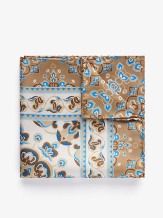 John Henric Men's Beige Motif Pocket Square Silk Size Onesize