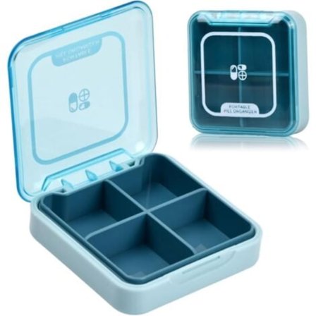 TS-Pillerask Portabel Pillerburk Resa, Veckopillerask Liten Medicinburk Tabletter, Fickpillerask (Blå)