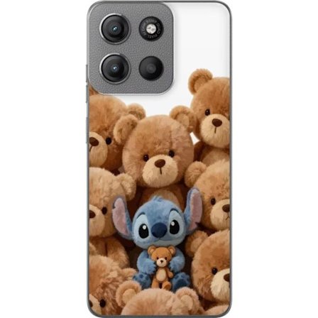 Kompatibel Mobilcover til Motorola Motorola Moto G15 Power Sød og sikker illustration med Stitch omgivet af bamser, der skaber en varm og legende fø