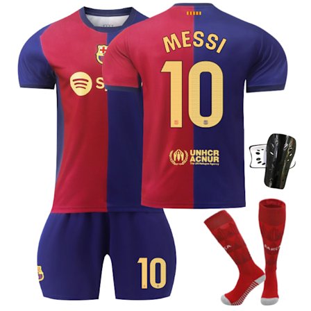 Barcelona Hjemme Fotballdrakt Barn 2024-2025 Hjemmebane MESSI Nr. 10 - Sokkebeskyttere 26