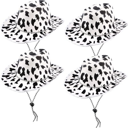 4-pack Ko-Print Cowboyhattar Svart och Vit Ko-Mönster Rodeo Vi