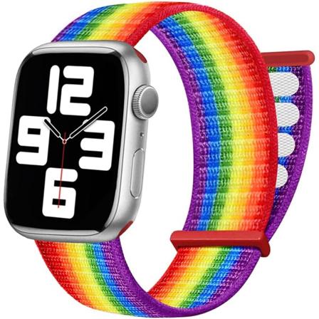 Nailonranneke Apple Watch 7 -rannekkeille 44mm 41mm 45mm Vaihtoehto iWatch Series SE/6/5/4/3/2/1, Sateenkaari