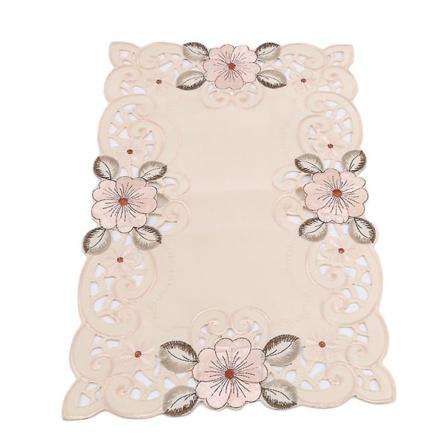 Tapisseri Klassiske Blomster Broderte Blonder Kort Satin Blomster Vaskbar Stoffbordløper Bord Topp Dekorasjon (1 stk, Off-white)