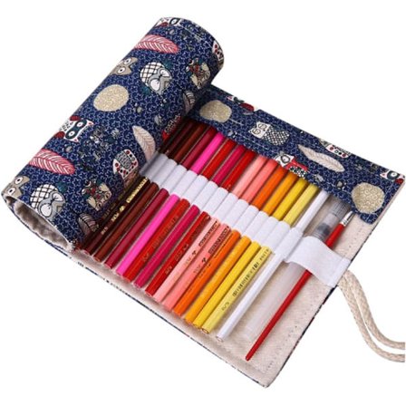 48 Huller Canvas Blyantspose Penpose Blyantsæske, Rul Op Blyantsæske