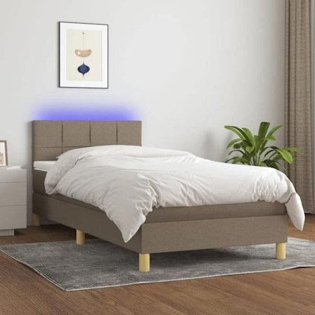 Maison Exclusive - Sengebund med lameller og LED-madras Taupe 90x200 cm Stof