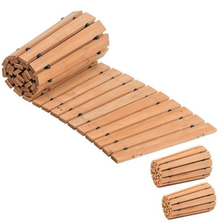 Havej af Træ-Duoku-2,1 m x 43 cm-Kurvet og Skridsikker Udendørs Havegang i Cedertræ-med Metaltråd