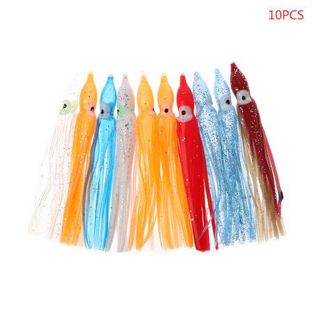 10 stk. Plastik Fiske Lokkemad Blæksprutte Skørt Trolling Octopus Blød Lokkemad