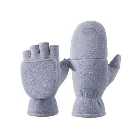 Vaaleanharmaat Fleece Flip Top Kosketusnäyttökäsineet - 2 kpl L