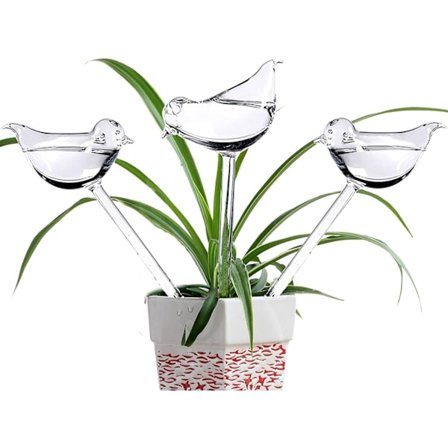 6 Glass Watering Globes med fugleformede selvvanningspigger for