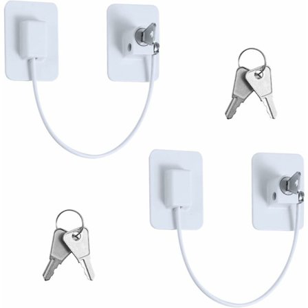 St Barnfönsterlås, Børnesikring Vindueslås med 4 Nøgler, Stærk Selvklæbende Køleskabslås til Låsning af Dør Skab Skuffe Vaskemaskine