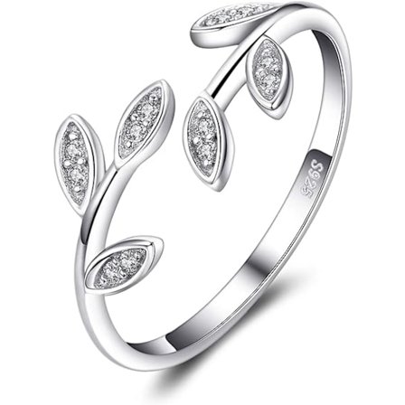 Kvinnors olivbladsring i kubisk zirkonia, 925 sterling silver öppen ring, kubisk zirkonia smycken löftesring
