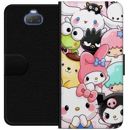 Yhteensopiva Lompakkokotelo Sony Xperia 10 Tiheä kuvio suloisia hahmoja, joilla on suuret silmät eri väreissä ja ilmeissä LABUBU-tekstillä
