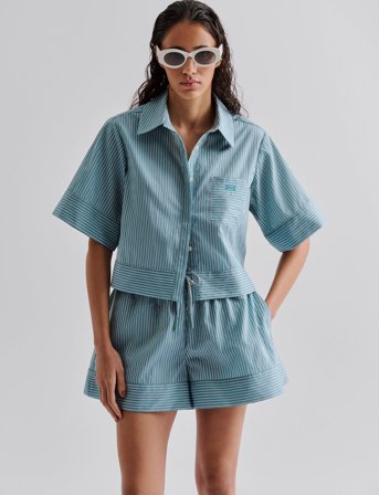 Malina Selene Cropped Shirt - Blue - M