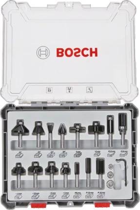 Bosch Sett med fresejern, 15 deler, blandet, 8 mm skaft 15-piece Mixed Application Router Bit Set.