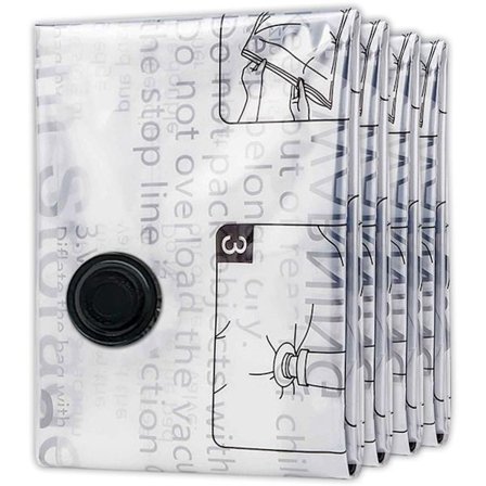 Tyhjiöpussit untuvapeitteille, 5 kpl (3 x 100 x 80 cm, 2 x 80 x 60 cm), uudelleenkäytettävät tyhjiöpussit vaatteille.