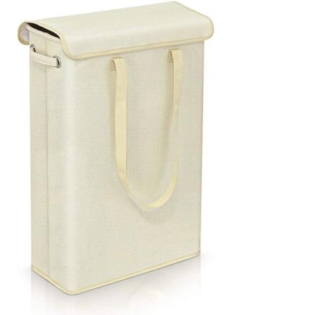 (Beige) 45 litran kapea kokoontaitettava pyykinpesupussi kannella - erittäin suuri kapasiteetti - 39x19x60 cm - kapeat pyykinpesuvaijerit