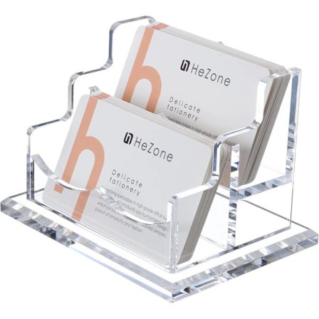 Visitkortsholder til skrivebord, 2 niveauer, 2 rum, transparent akryl