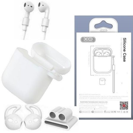 AirPod Silikon laddningsfodral med Anti-loss Skyddssats - Vit