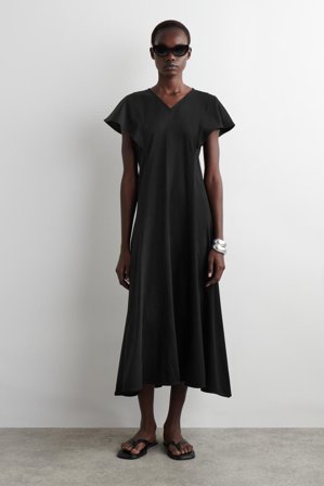 COS Women's Petal Sleeve Cotton Midi Dress in Black