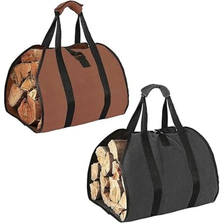 Bærevesker for ved - Vokset lerretveske, ekstra stor vannavstøtende bærbar vedsekk kompatibel med vedovn, innendørs og utendørs