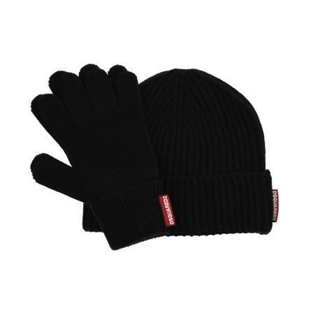 Dsquared2, Beanie And Gloves Set Zwart, Heren, Maat:ONE Size,Katoen