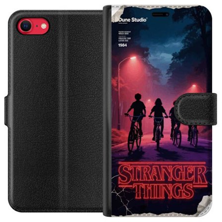 Kompatibelt pungcover til Apple iPhone SE (2020) Stranger Things mørk fantasy illustration med barn og ur, dramatisk rødt gyserdesign