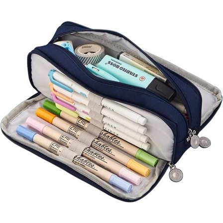 Pennfodral med stor kapacitet, söt pennfodral med 3 fack, stort pennfodral, multifunktionell estetisk dragkedjeväska, skol- och kontorsorganisatör