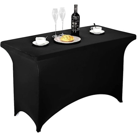 1 Pack Spandex monterad stretch bordsduk rektangulär tränings stretch bordsöverdrag för bankett svart 6FT