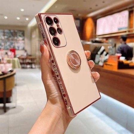 Love Heart Plating Case Kompatibel Med Samsung Galaxy S23 Ultra, Myk Tpu Støtsikker Deksel Med Ring Kickstand