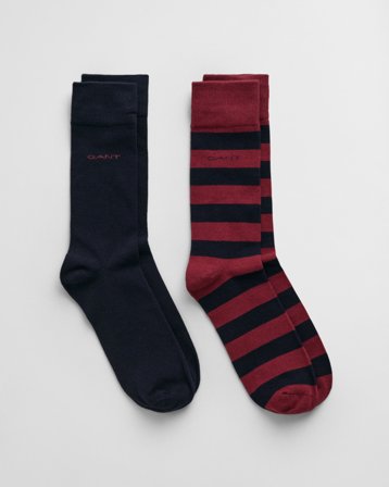 GANT Herren 2er-Pack Socken Blockstreifen & Einfarbig (43-45) Rot