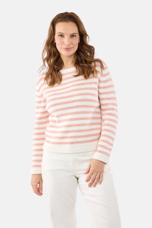 B. COPENHAGEN - Stribet Strik – Rosa / Hvid – Rund Hals