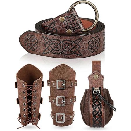 Middelalder Viking Belte Kunstig Lær Armbeskyttere Renaissance Tilbehør Viking Lær Bracers Middelalder Veske Brun
