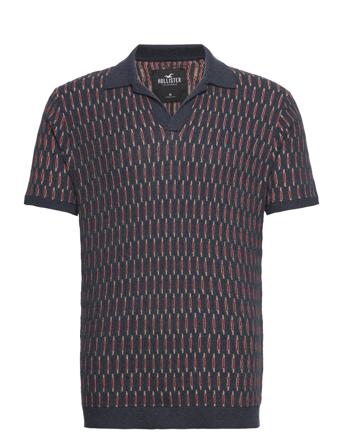 Hco. Guys Sweaters Knitwear Short Sleeve Knitted Polos Marineblå Hollister*Betinget Tilbud