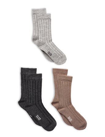 Minymo Wool Socks - Rib 3-Pack - Grey - 27-30