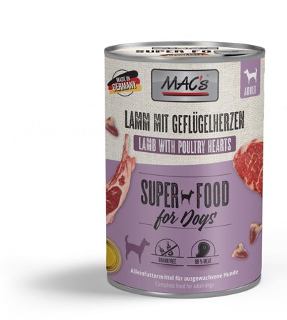 Mac's Super Food for Dogs Lam og Fjørfehjerter Våtfôr 400g