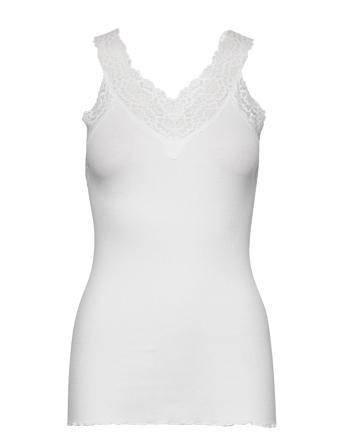 Organic Top V-Neck Regular W/Lace Top Ærmeløs Top Hvid Rosemunde
