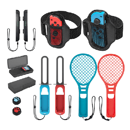 Switch Sports 12-i-1 bevegelsessensorspillsett NS OLED lyssabel håndleddsstropp benstropp tennisracket