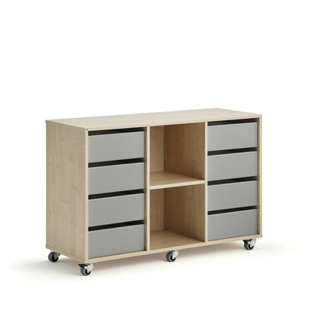 Schüleraufbewahrung CASPER, 8 Schubladen, 2 Fächer, Birke, grau