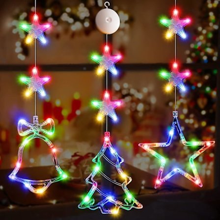 3 stk. juledekorationer til vinduer, batteridrevne julehængende flerfarvede lys træ klokke