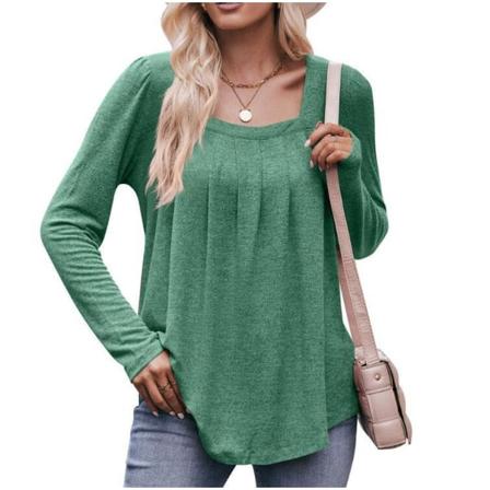 Damblus Långärmad Bubble Neck Plisserad blus Green S