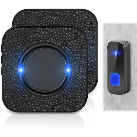 Trådløs dørklokke med 2 mottakere, lang rekkevidde 300M trådløs dørklokke, trådløs dørklokke med 55 melodier, 5 volumnivåer (1 av 2)