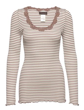 Silk T-Shirt W/ Lace T-shirts & Tops Long-sleeved Multi/mønstret Rosemunde