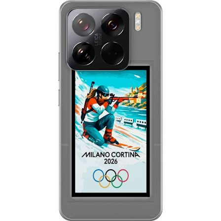 Kompatibelt Mobildeksel til Xiaomi 15 Pro Retroplakat Cortina Milano 2026 med fjell, vintersportsutøvere, italienske trikolor, Milano-katedralen og ol