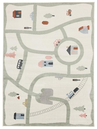 Lavable Tappeto Bambini Auto Road Map Bianco/Multicolore