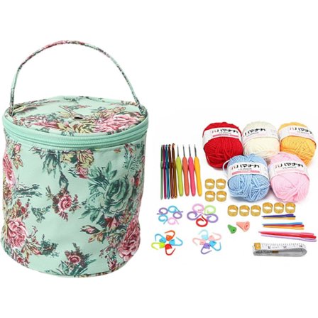 57-delt heklesett for nybegynnere, med ull og strikketilbehør (grønn)