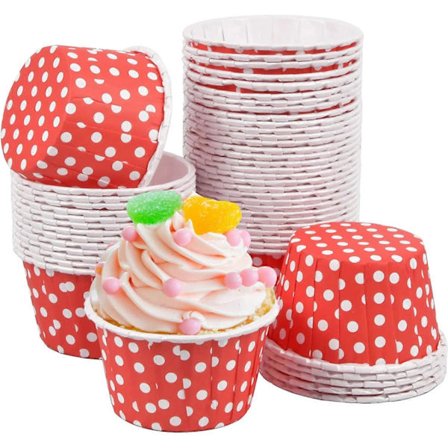 Förpackning med 50 Pappersformar för Kakor, Muffinsformar, Pappersmuffinsformar (Röd)