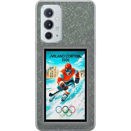 Kompatibel Mobilcover til OnePlus 9RT 5G Curling illustration med spillere og sten på isen, Milano Cortina 2026, snedækkede stænk og olympiske ring