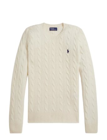 Cable Wool-Cashmere Crewneck Sweater Cream Polo Ralph Lauren