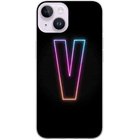 Kompatibel Mobilcover til Apple Apple iPhone 14 Plus Neonbogstav V i farvegradueret lys mod sort baggrund, minimalistisk design med tydelig glød og m